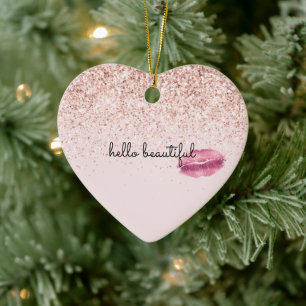 Glam Pink Kiss Lips Blush Glitter         Ceramic Ornament