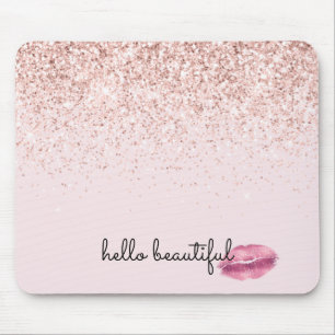 Glam Pink Kiss Lips Blush Glitter Mouse Pad