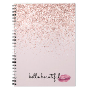 Glam Pink Kiss Lips Blush Glitter Notebook
