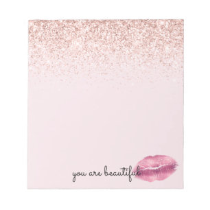 Glam Pink Kiss Lips Blush Glitter Notepad