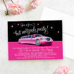 Glam Pink Limo Bat Mitzvah Party Invitation<br><div class="desc">A hot pink stretch limousine glides under a starry black sky on this glamourous Bat Mitzvah party invitation, paired with flowing script and playful details announcing the celebration. A fun choice for a limo-themed Bat Mitzvah, girls night out celebration, or glam coming-of-age party. All event details, date, address, and RSVP...</div>