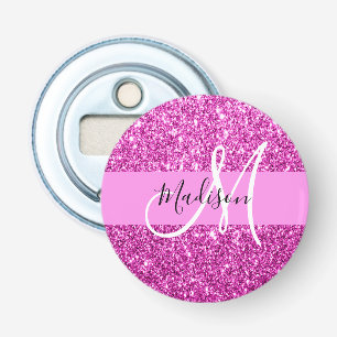 Glam Pink & Magenta Glitter Sparkle Monogram Name Bottle Opener