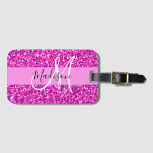 Glam Pink & Magenta Glitter Sparkle Monogram Name Luggage Tag