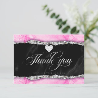 Glam Pink Marble Edge Business Thank You Card
