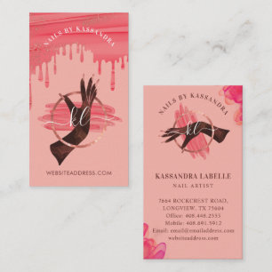 Glam Pink Nail Art Manicure Salon Script Monogram Business Card