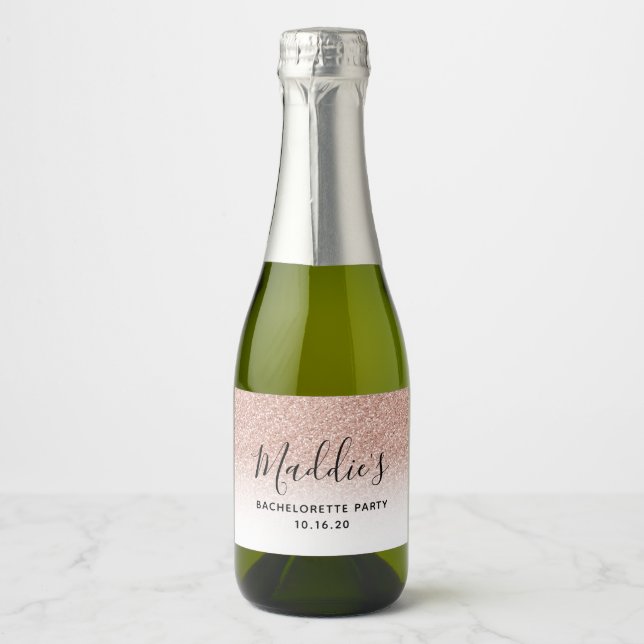 Glam Pink Ombre Glitter Bachelorette Bride Name Ch Sparkling Wine Label (Front)