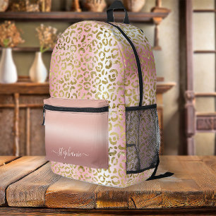 Glam Pink Ombre Gold Leopard Pattern Personalised Printed Backpack