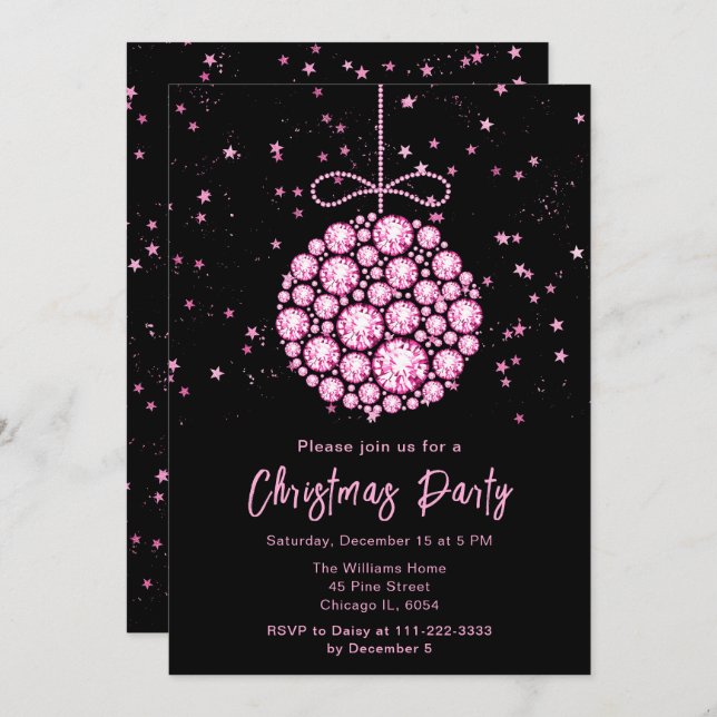 Glam Pink Ornament Christmas Party Invitation (Front/Back)