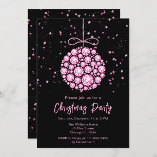 Glam Pink Ornament Christmas Party Invitation