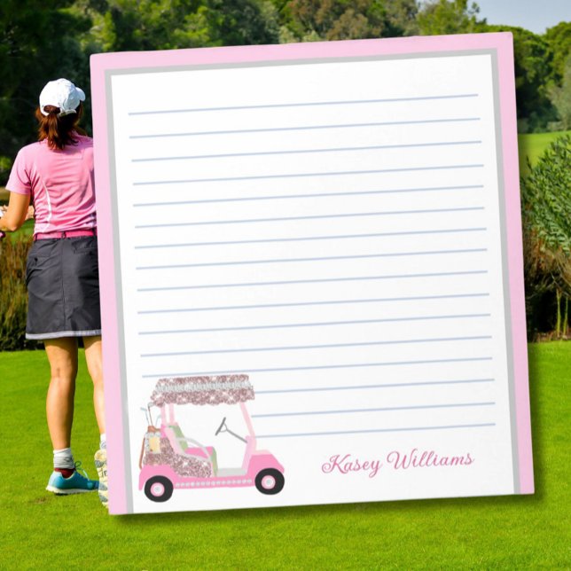 Glam Pink Personalised Golf Cart Name Lined    Notepad (Creator Uploaded)