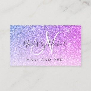 Glam Pink Purple Glitter Mani Pedi Nail Studio Business Card