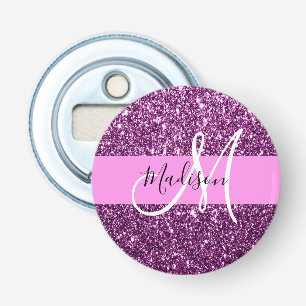 Glam Pink & Purple Glitter Sparkles Monogram Name Bottle Opener