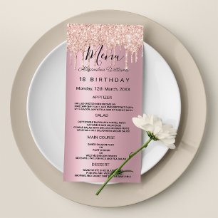Glam pink rose gold glitter drips Birthday Program