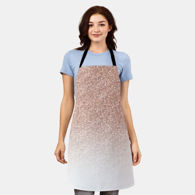 Glam Pink Rose Gold Glitter Ombre Modern Apron (Worn)