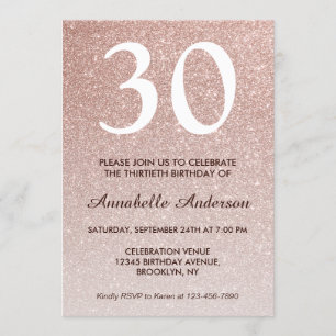 Glam Pink Rose Gold Glitter Sparkle 30th Birthday Invitation