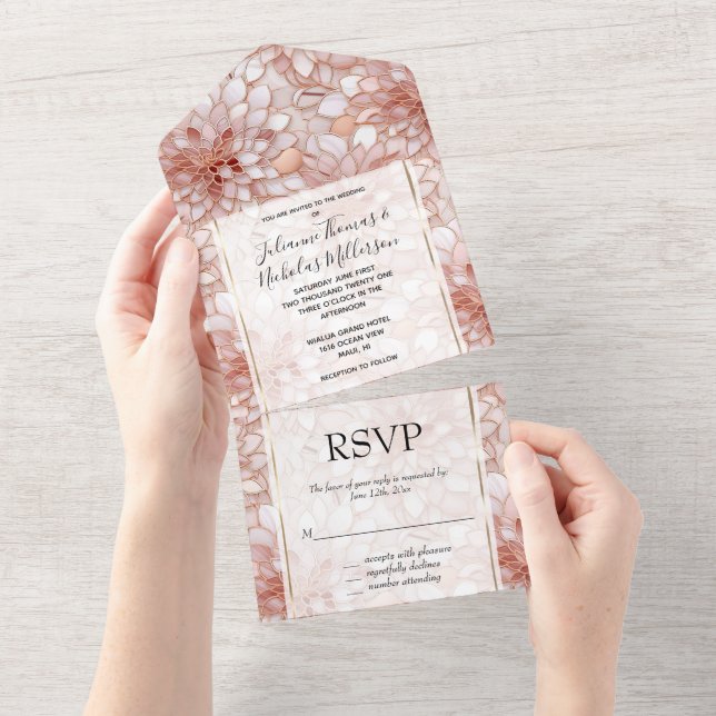 Glam Pink Rose Pink White Floral Wedding All In One Invitation (Tearaway)