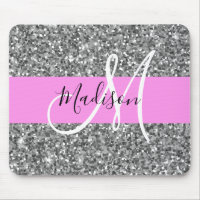 Glam Pink & Silver Glitter Sparkles Monogram Name