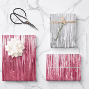 Glam Pink Silver Sparkle Stripes Wrapping Paper Sheet