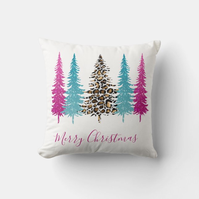 Glam Pink Teal Christmas Cushion (Front)