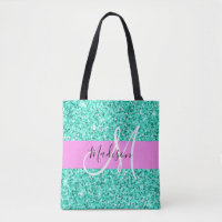 Glam Pink Turquoise Glitter Sparkles Monogram Name