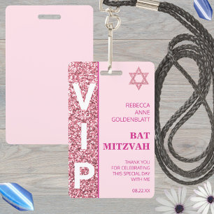 Glam Pink Unique VIP Bat Mitzvah Party Favour ID Badge