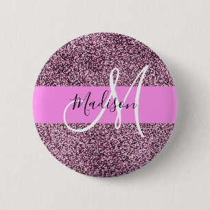 Glam Pink & Violet Glitter Sparkles Monogram Name 6 Cm Round Badge