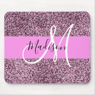Glam Pink & Violet Glitter Sparkles Monogram Name Mouse Pad