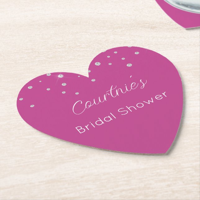 Glam Pink White Diamonds Bridal Shower Paper Coaster (Angled)