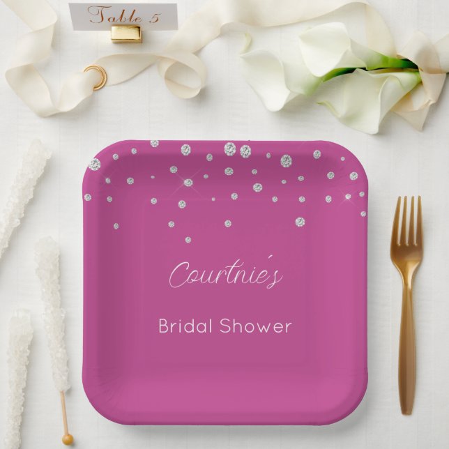 Glam Pink White Diamonds Bridal Shower Paper Plate (Wedding)