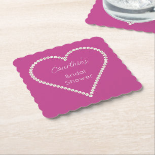 Glam Pink White Pearls Bridal Shower Paper Coaster