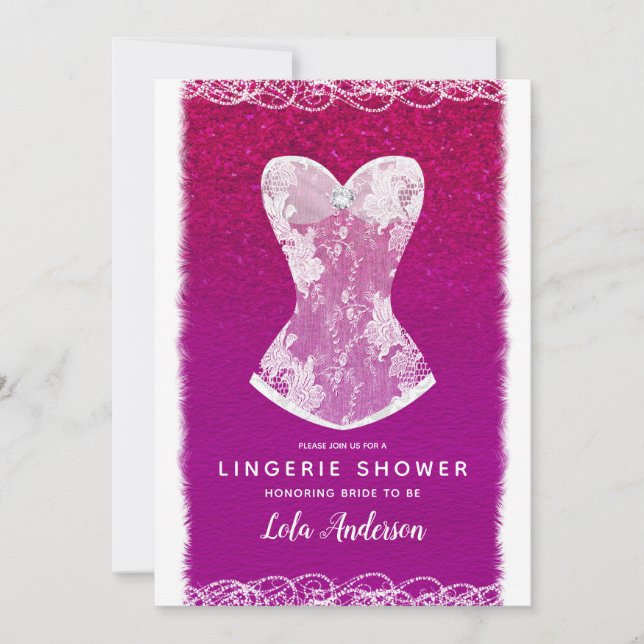 Glam Pink & White Trendy Lingerie Shower Party Invitation (Front)
