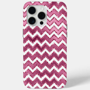 Glam Pink White Zigzag Stripes iPhone 15 Pro Max Case