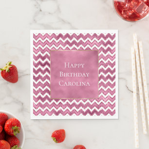 Glam Pink White Zigzag Stripes Napkin