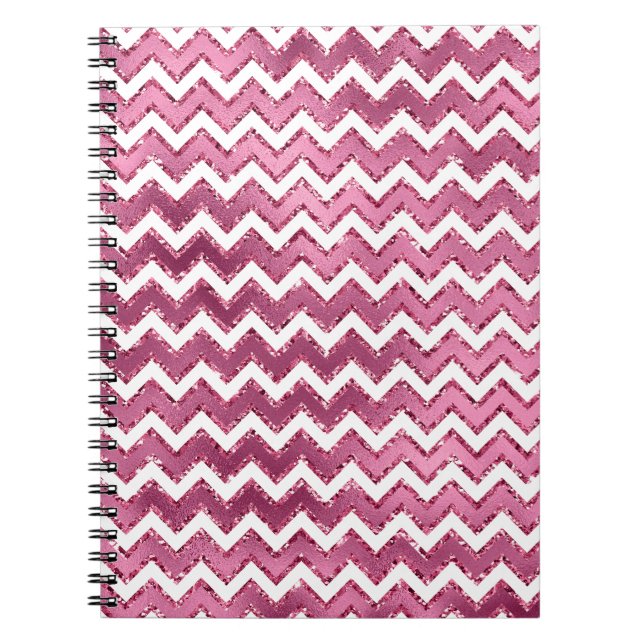 Glam Pink White Zigzag Stripes Notebook (Front)