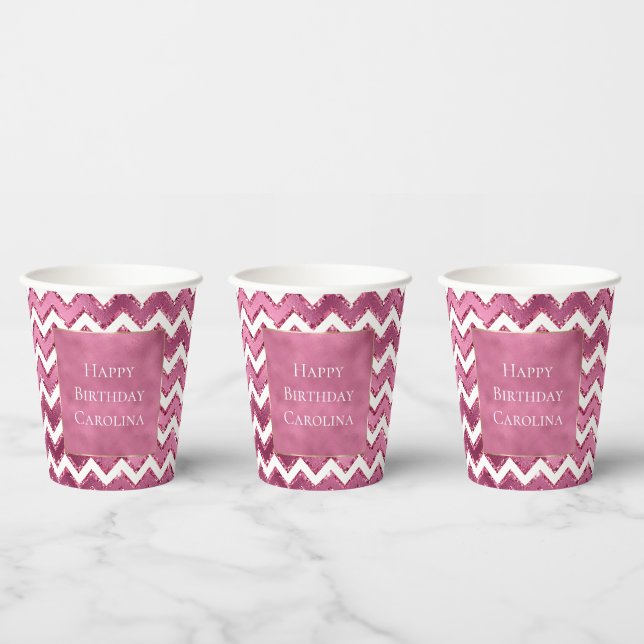 Glam Pink White Zigzag Stripes Paper Cups (Multi)