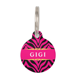 Glam Pink Zebra Print Personalized Pet Tag