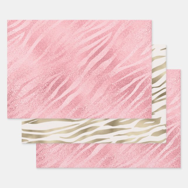 Glam Pink Zebra Print Wrapping Paper Sheet (Set)