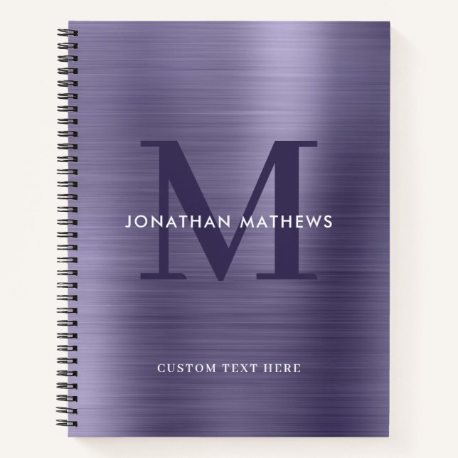 Glam Plain Brushed Metallic Lavender Monogram Notebook (Front)