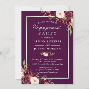 Glam Plum Purple Floral Wedding Engagement Party Invitation