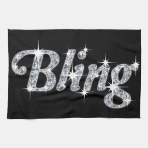 Glam print featuring faux diamond bling design tea towel