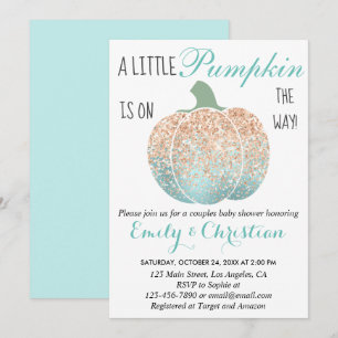 Glam Pumpkin Aqua Peach Orange Glitter Baby Shower Invitation