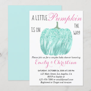 Glam Pumpkin Aqua Turquoise Glitter Baby Shower Invitation