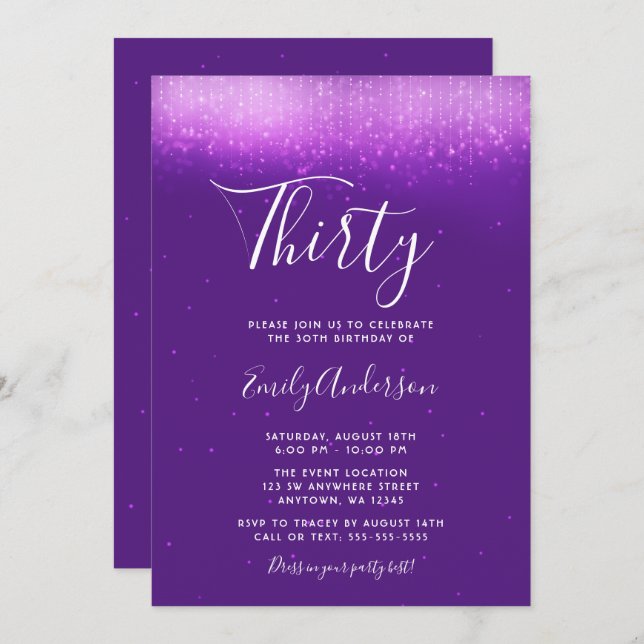 Glam Purple 30th Birthday Invitation (Front/Back)