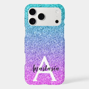 Glam Purple Aqua Glitter Sparkle Gradient Monogram