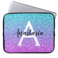 Glam Purple Aqua Glitter Sparkle Gradient Monogram