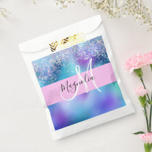 Glam Purple, Blue & Green Glitter Sparkle Monogram Favour Bag