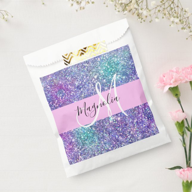 Glam Purple, Blue & Green Glitter Sparkle Monogram Favour Bag (Sealed)