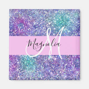 Glam Purple, Blue & Green Glitter Sparkle Monogram Magnet