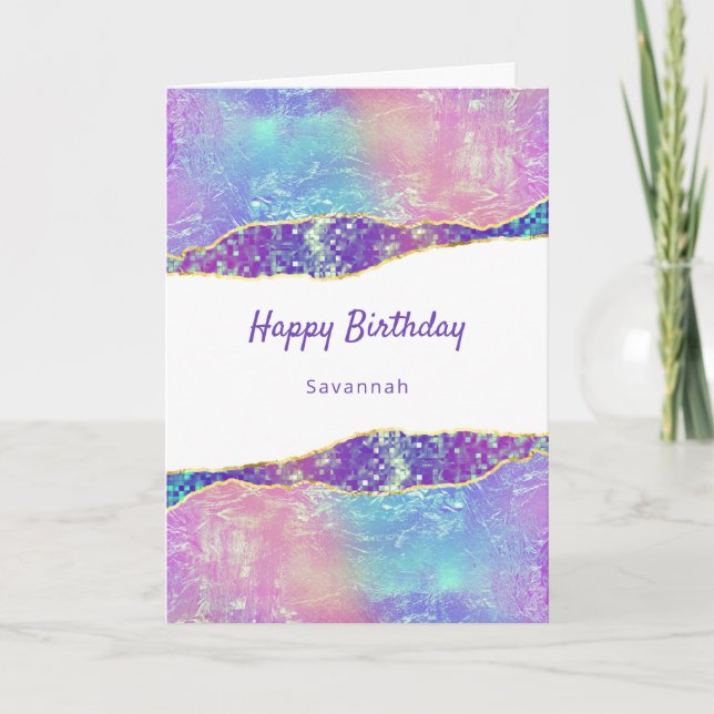 Glam Purple Blue Pink Wave Personalised Birthday Card (Front)