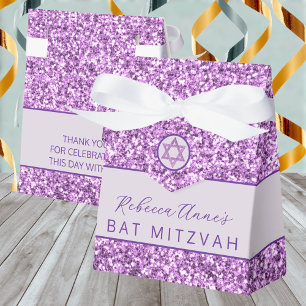Glam Purple Chic Faux Glitter Bat Mitzvah Party Favour Box